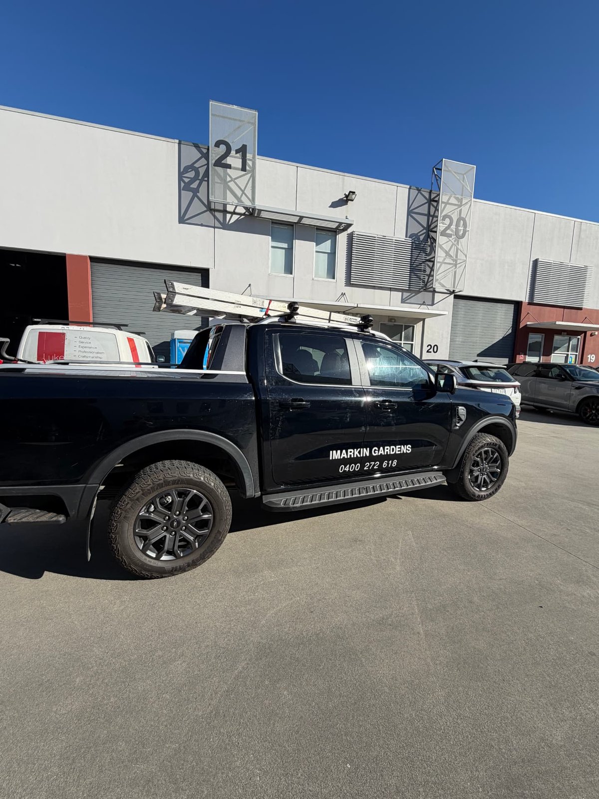 The iMarkin Gardens work ute, signwritten and loaded up for the day